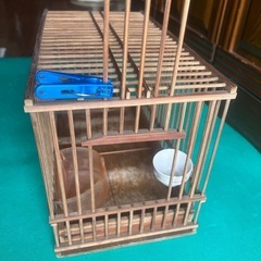 鳥籠　竹製鳥かご　19.0×35.7×22.5cm 　餌箱・茶碗付きの画像