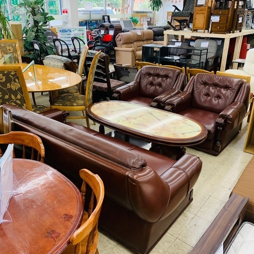 【ジモティー割引で最大15％OFF⭐️】カリモク 応接セット ダークブラウンソファ3点× 大理石風テーブル