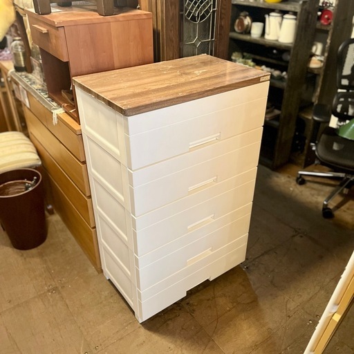 《売約済》プラスチック チェスト 5段 木目天板 収納ケース 収納ボックス タンス 衣装ケース ホワイト 箪笥 軽量