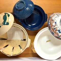 【B337】未使用品/土鍋/ご飯炊き/鍋/おひつにもOK/お釜/現状品/3点セット/レトロ/シンプル/の画像