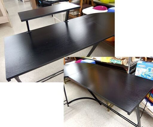 Ｌ字 ゲーミングデスク 幅129cm ブラック系 机 パソコンデスク ワークデスク ☆ 札幌市北区屯田