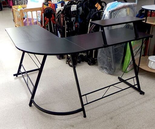 Ｌ字 ゲーミングデスク 幅129cm ブラック系 机 パソコンデスク ワークデスク ☆ 札幌市北区屯田