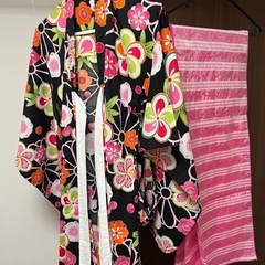 浴衣　130 140 下駄、帯の3点セット　黒の画像