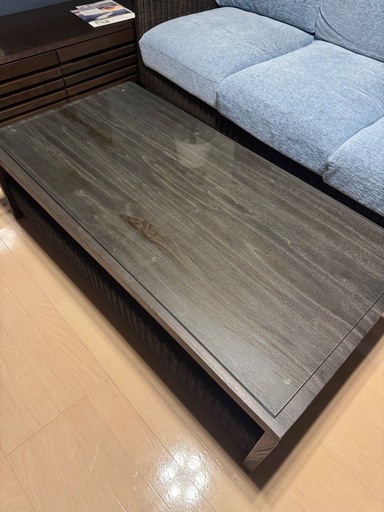 リビング テーブル ガラス ラタン エスニック