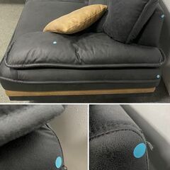 レザーファブリック カウチソファ グレー系 クッション付属 リビング インテリア コーナー L字 3人掛け 中古家具 店頭引取歓迎 R10148の画像