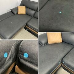 レザーファブリック カウチソファ グレー系 クッション付属 リビング インテリア コーナー L字 3人掛け 中古家具 店頭引取歓迎 R10148の画像