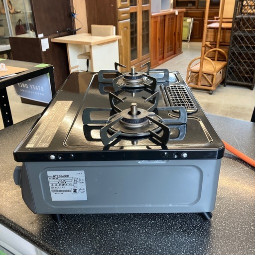K2510-197 Rinnai グリル付きガステーブル RTE564BKR ブラック LPガス用 2018年製 キズ汚れ有り