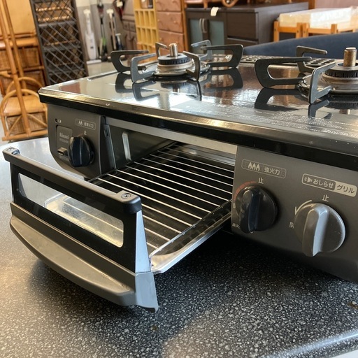 K2510-197 Rinnai グリル付きガステーブル RTE564BKR ブラック LPガス用 2018年製 キズ汚れ有り