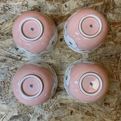 C(7582) 桃色 フタ付き 茶碗 和食器 4個セット 115×60ｍｍの画像