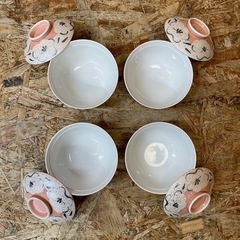 C(7582) 桃色 フタ付き 茶碗 和食器 4個セット 115×60ｍｍの画像