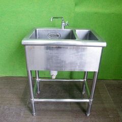 【クロムステン】２槽シンク 蛇口付き H790mm×W600mm×D450mm■流し台・業務用■C-1537の画像