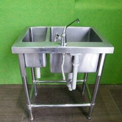【クロムステン】２槽シンク 蛇口付き H790mm×W600mm×D450mm■流し台・業務用■C-1537の画像