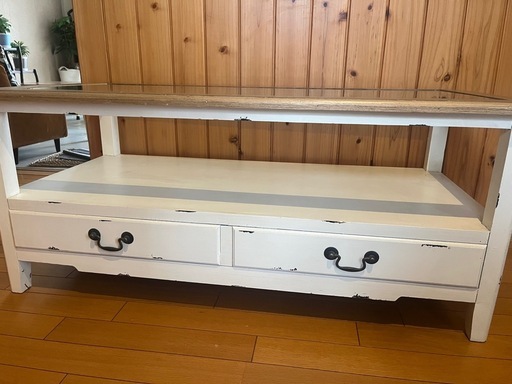 シャビー　アンティーク　ローテーブル　ガラス