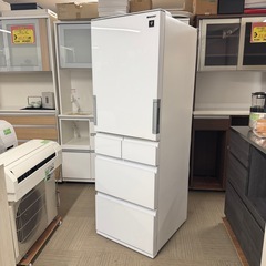 【超美品‼️】シャープ 2021年製 412Lノンフロン冷凍冷蔵庫 高級ガラスドア プラズマクラスター 自動製氷 ホワイト♪の画像