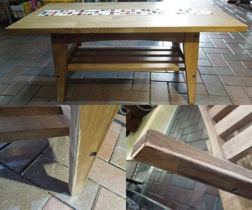 大川家具 TESTA CENTER TABLE センターテーブル 棚付き 中央タイル 幅90cm ラバーウッド無垢材 長方形 ソファテーブル リビングテーブル 札幌市東区 新道東店