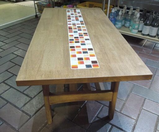 大川家具 TESTA CENTER TABLE センターテーブル 棚付き 中央タイル 幅90cm ラバーウッド無垢材 長方形 ソファテーブル リビングテーブル 札幌市東区 新道東店