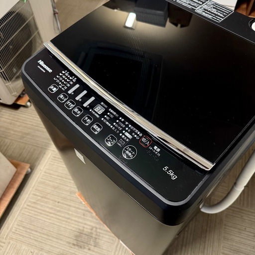【超美品‼️】ハイセンス 2018年製 5.5kg全自動洗濯機 ガラストップ おしゃれ着コース フルブラック♪