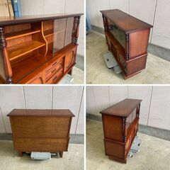 J7B2361 飾り棚 木製 茶箪笥 タンス 茶棚 キャビネット 置床 サイドボード 和 家具 和室 ガラス板 引戸 レトロ アンティーク インテリアの画像
