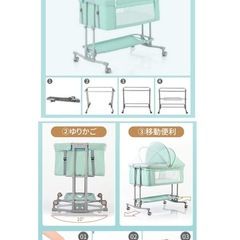 【値下げしました】ベビーベッド 添い寝ベッド ミニ 組み立て簡単 ゆりかご ベビーラック 携帯便利 キャスタ付き コンパクト 蚊帳 の画像