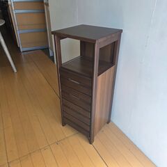 ブラックフライデー価格 未使用訳あり 幅34 電話台 FAX台 ルーター収納 天然木 サイドボード キャビネット ブラウン 引き出し収納 オープンの画像