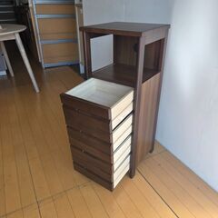 ブラックフライデー価格 未使用訳あり 幅34 電話台 FAX台 ルーター収納 天然木 サイドボード キャビネット ブラウン 引き出し収納 オープンの画像