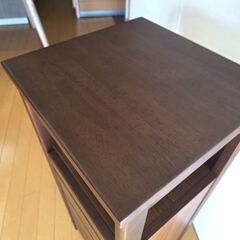 ブラックフライデー価格 未使用訳あり 幅34 電話台 FAX台 ルーター収納 天然木 サイドボード キャビネット ブラウン 引き出し収納 オープンの画像