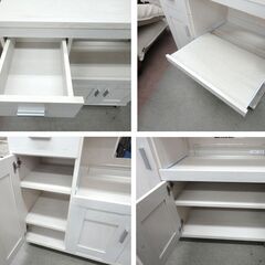 ミドルレンジボード 幅90㎝ 木目調 ホワイト キッチンカウンター キャスター付き 食器棚 キッチンボード レンジ台 西岡店の画像