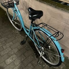 リサイクルショップどりーむ荒田店　No542 自転車　ママチャリ　シティサイクル　26インチ　ターコイズブルー　LEDライト付き♪　大きな前カゴ付き♪の画像