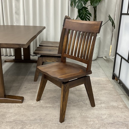 KH-29【新入荷　リサイクル品】松田家具　道三/タモ無垢材　和風ベンチダイニング5点セット　ブラウン系