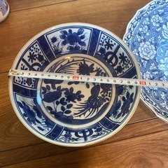 青白い山水画 八角形皿 直径約22cm5個まとめ売りの画像