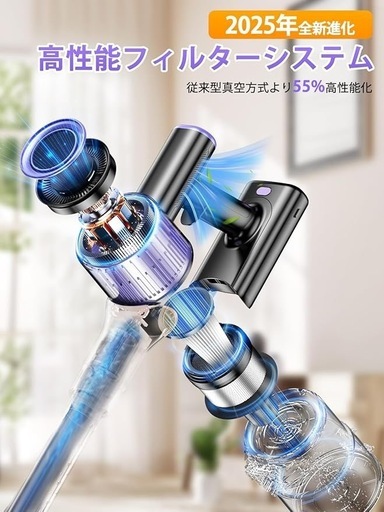 掃除機 コードレス 【55000pa超強力吸引・55分連続稼働・自立式】 コードレス掃除機 2WAY 3段吸引力 伸縮型