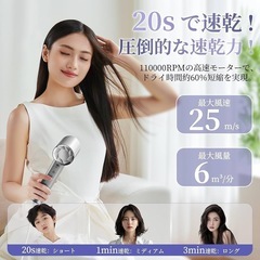 ドライヤー 速乾【20ｓ速乾・進化モデル】高速 ヘアドライヤー 大風量 5億高濃度マイナスイオン 髪質改善【2段階風量&4段階温度調節】温冷リズム付き NTC温度制御システム 過熱保護機能 恒温ヘアケア マグネット式ノズル付き 小型 どらいやー コンパクト 静音 軽量 家庭用/旅行用/出張用 プレゼント PSE認証済み グレーの画像