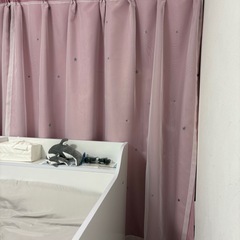 ピンク星柄カーテンレース込み2枚セットの画像