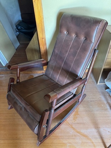 昭和レトロ】木製ロッキングチェア｜フットレスト付き｜ビンテージ椅子