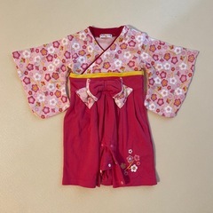 【美品】3点セット女の子　お食い初め　ベビードレス　ベビー袴　ロンパース　70の画像