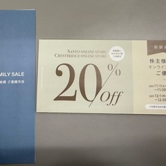 【株主優待券】オンラインストア20％OFFクーポン➕ SANYO SALE入場券の画像