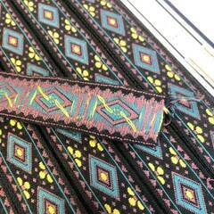 ss7762　DARIN チロリアンテープ 幅18mm 2巻 ブルー＆グレー ブラック エスニック調？ 144-7203 リボン 幅1.8cm ハンドメイド 手芸 リボン 装飾テープ エンブリボン 中古の画像