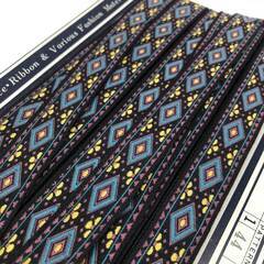 ss7762　DARIN チロリアンテープ 幅18mm 2巻 ブルー＆グレー ブラック エスニック調？ 144-7203 リボン 幅1.8cm ハンドメイド 手芸 リボン 装飾テープ エンブリボン 中古の画像