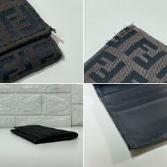 FENDI フェンディ ズッカ柄 長財布 ブラウン 二つ折り 財布 ズッカ FFロゴ キャンバス レザー 黒 茶 中古の画像