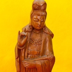 観音様 木彫り 観音立像 置物 オブジェ 木製 彫刻 仏像 仏壇 仏具 東洋美術の画像