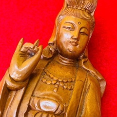 観音様 木彫り 観音立像 置物 オブジェ 木製 彫刻 仏像 仏壇 仏具 東洋美術の画像