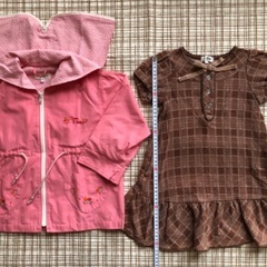 used 女の子 100 秋冬服 長袖 防寒 ジャンパー トップス カットソー ハイネック タートル スパッツ ズボン セットの画像