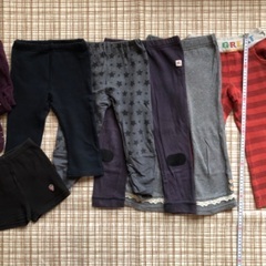 used 女の子 100 秋冬服 長袖 防寒 ジャンパー トップス カットソー ハイネック タートル スパッツ ズボン セットの画像