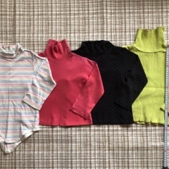 used 女の子 100 秋冬服 長袖 防寒 ジャンパー トップス カットソー ハイネック タートル スパッツ ズボン セットの画像