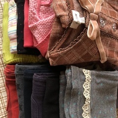 used 女の子 100 秋冬服 長袖 防寒 ジャンパー トップス カットソー ハイネック タートル スパッツ ズボン セットの画像