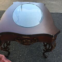 JM20363S)ガラス猫脚ローテーブル 幅：約112cm　 高さ：約45cm 奥行：約66cm 中古品【取りに来られる方限定】の画像