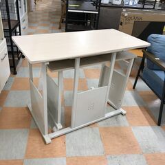 【ジャングルジャングル石川金沢店】  デスク ホワイト/木目調 W最長160 折りたたみ時 100×D50×H73　折りたたみ部分 60 クリーニング済み												の画像