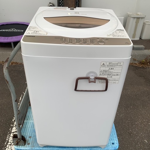 美原店 TOSHIBA 全自動電気洗濯機 AW-5G8 東芝 縦型 5kg 2019年製　タオル掛け付き