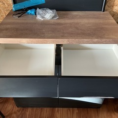 キッチンキャビネット✨食器棚🍽️木目調天板おしゃれ🌷幅90.3cm奥行き52.3cm高さ179cm紺色•ベージュの画像