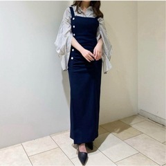 ココディール ロングワンピース　フロント釦　ネイビーの画像
